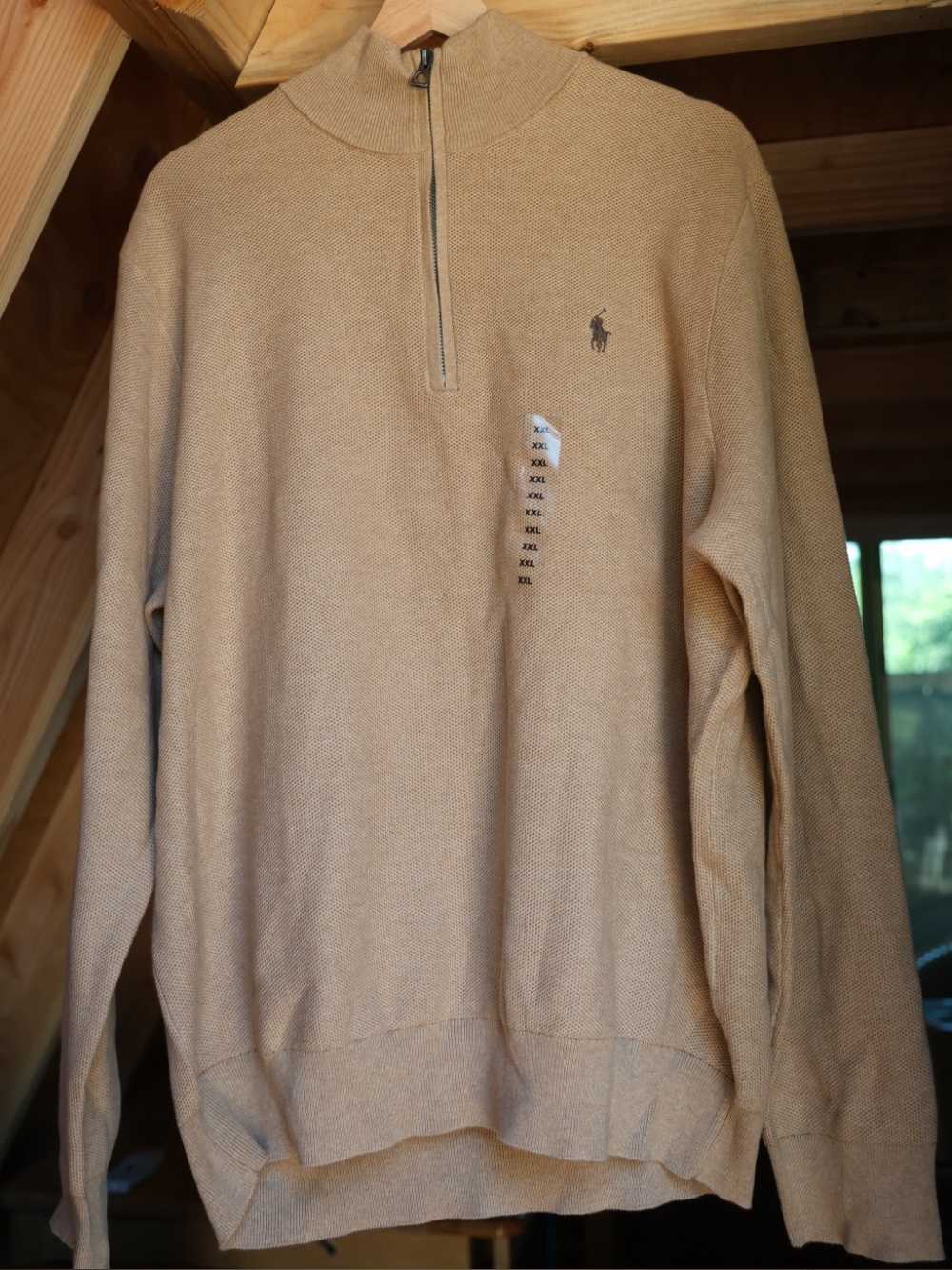 Polo Ralph Lauren Men’s XXL Quarter Zip Sweater Beige Tan NWT Cotton Pullover
